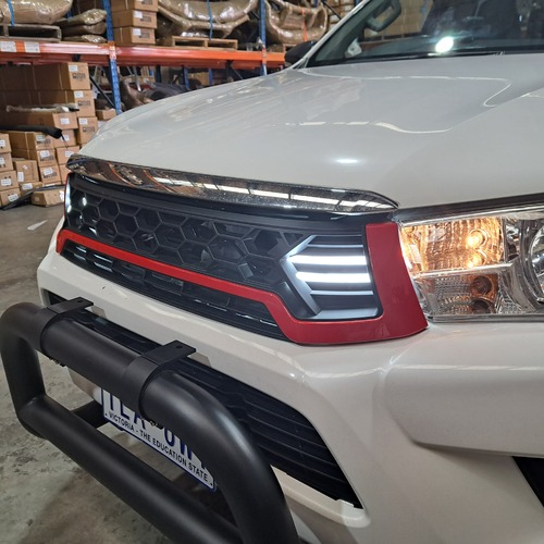 Aftermarket Black Front Grill Grille LED to suit Toyota Hilux 2015 - 2018