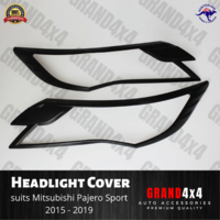 Matte Black Front Light Trim Cover to suit Mitsubishi Pajero Sport 2015 - 2019