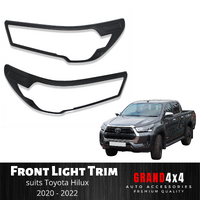 Matte Black Front Light Trim Cover Surrounds for Toyota Hilux 2020 - 2024