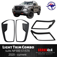 Front + Rear Light Covers Trim Matte Black for Nissan Navara NP300 2020+ ST/STX