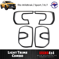 Front + Rear Head Tail Light Trims for Ford Ranger T9 2022+ Wildtrak/Sport/XLT