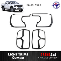 Front + Rear Head Tail Light Trims for Ford Ranger T9 2022+ XL/XLS