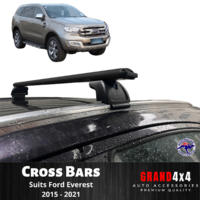 2 x Black Cross Bars / Roof Racks for Ford Everest 2015 - 2021 Flush Rails